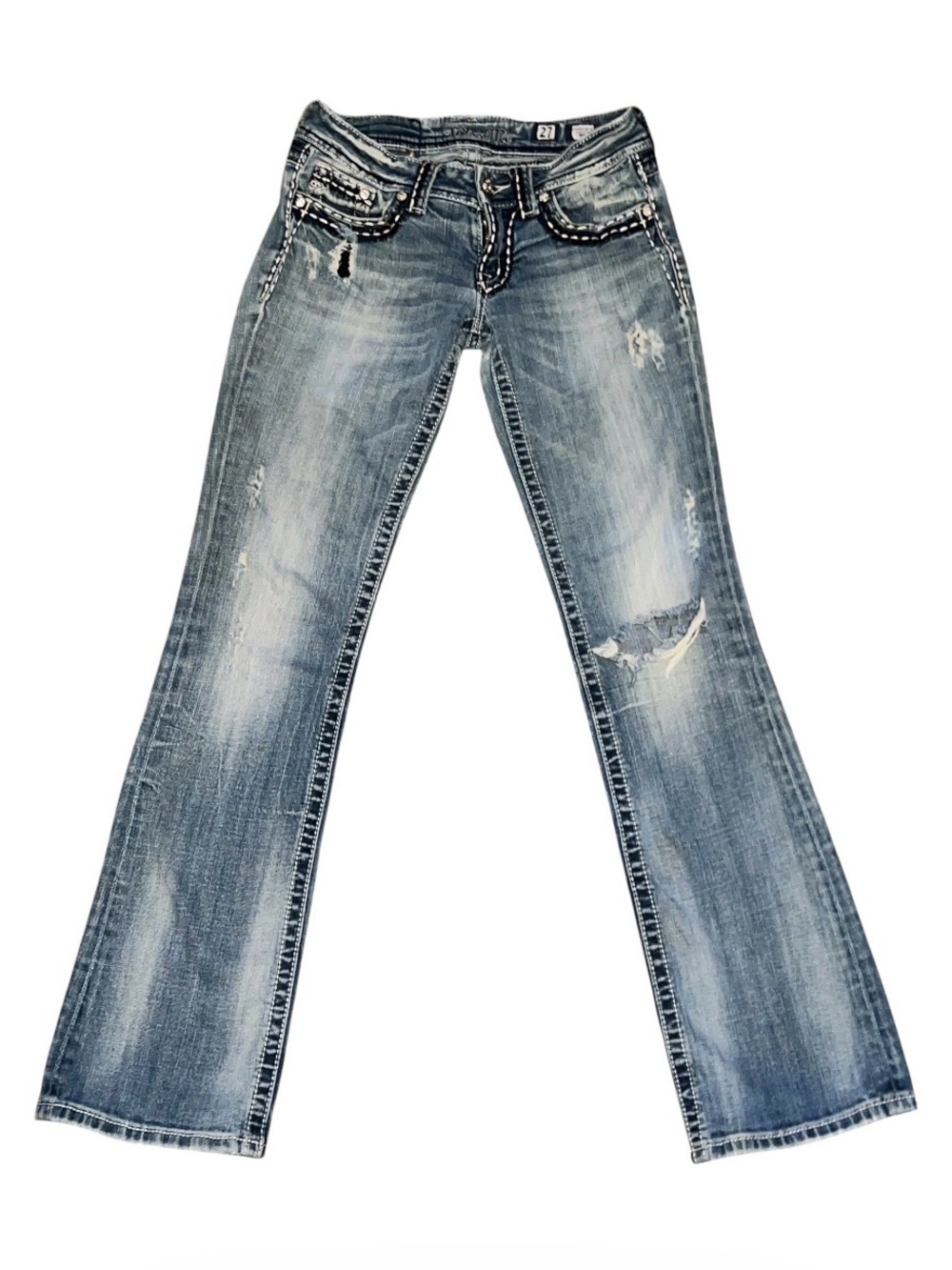 Vintage Y2K Miss Me Bootcut Jeans Distressed Embroidered Rhinestone Size 27